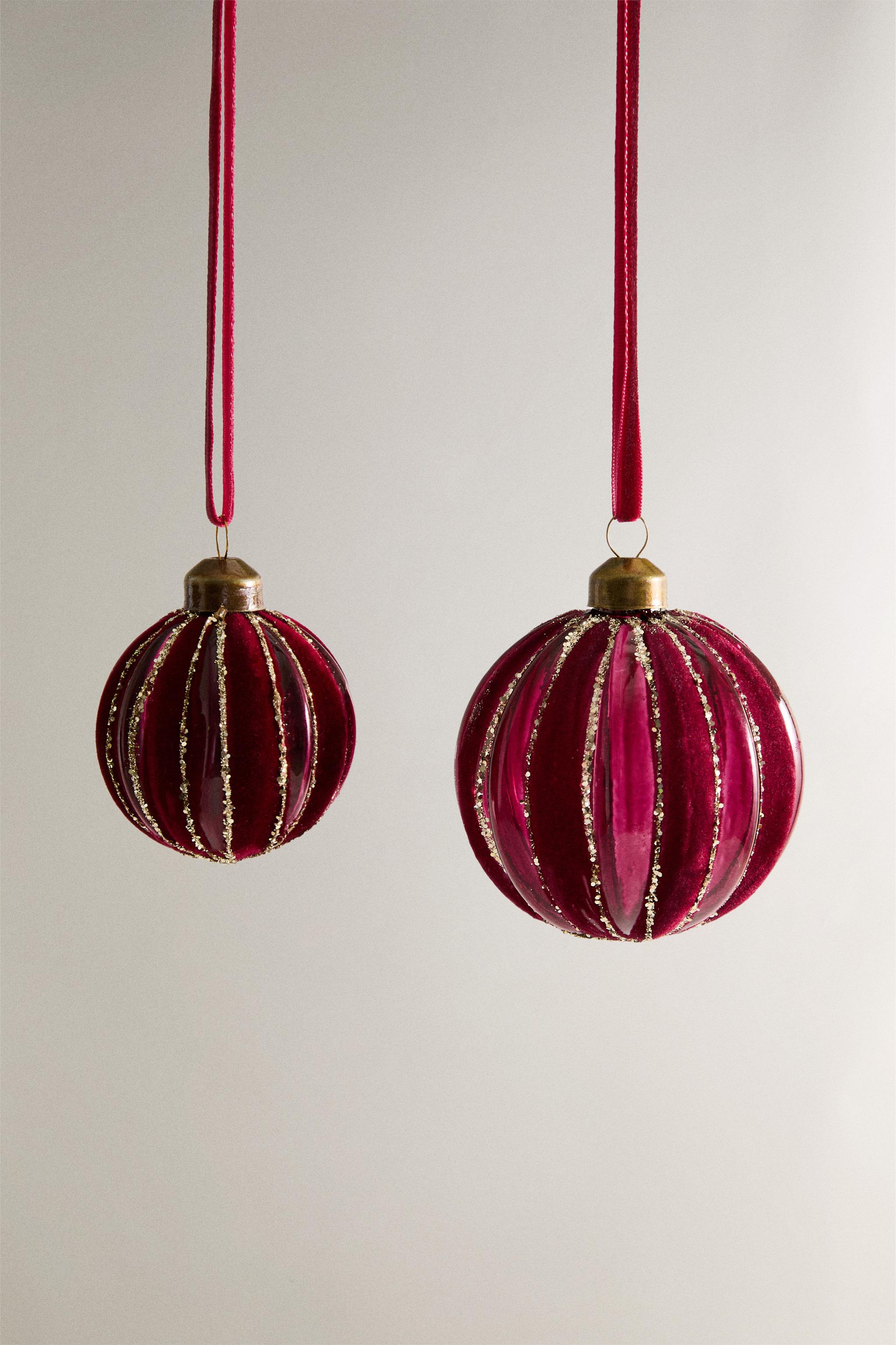 VELVET STRIPED CHRISTMAS TREE BALL ORNAMENT